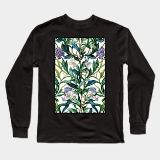 Floral Garden Botanical Print with Lilac and Daisy Long Sleeve T-Shirt